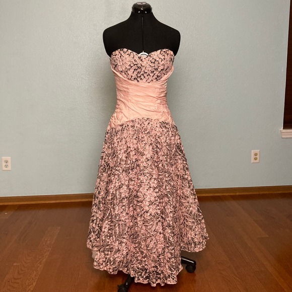 S 4 Handmade Unlined Pink Black Pleated Mesh Dress Ballgown Formal Prom Barbie - Picture 1 of 14
